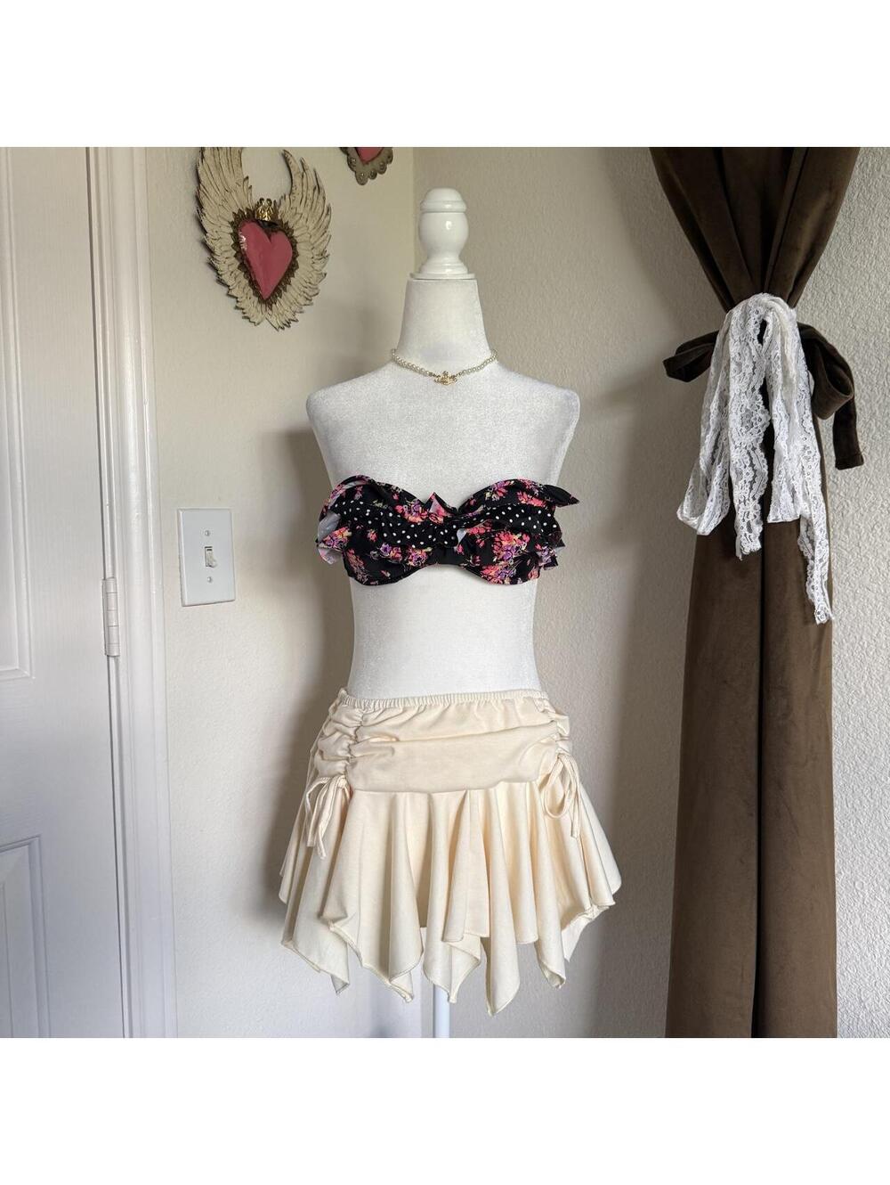 Victoria's Secret 34B Floral Polka Dot Ruffle Bandeau Bikini Swim Top